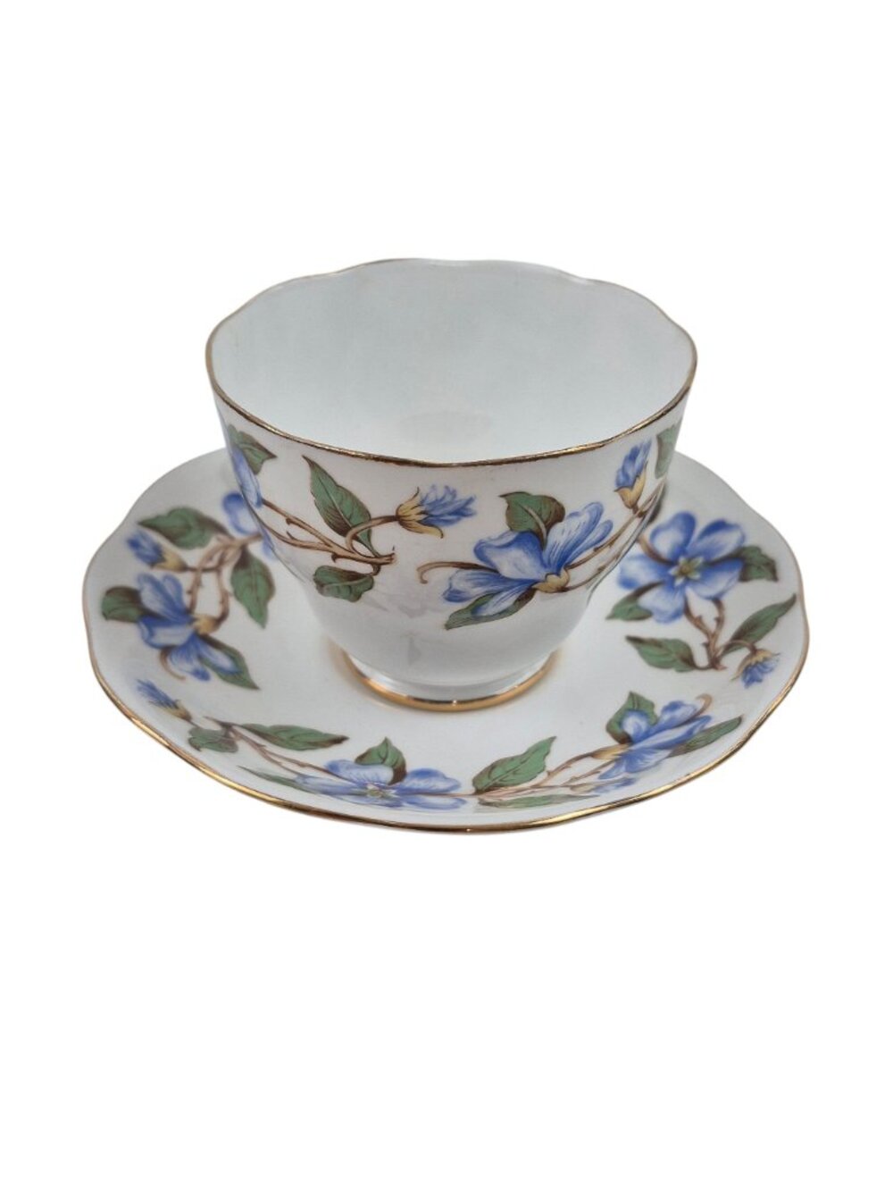 Roslyn Tea Cup Saucer Set Nu Era Periwinkle Blue Floral Bone China England - Picture 5 of 10
